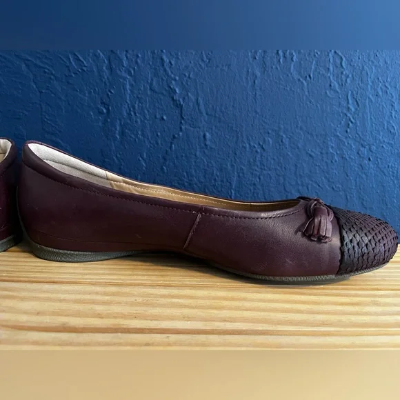 ECCO Women’s Burgundy Leather Ballet Flats Angel Bow Size 41 / 9.5-10 US - Picture 7 of 9